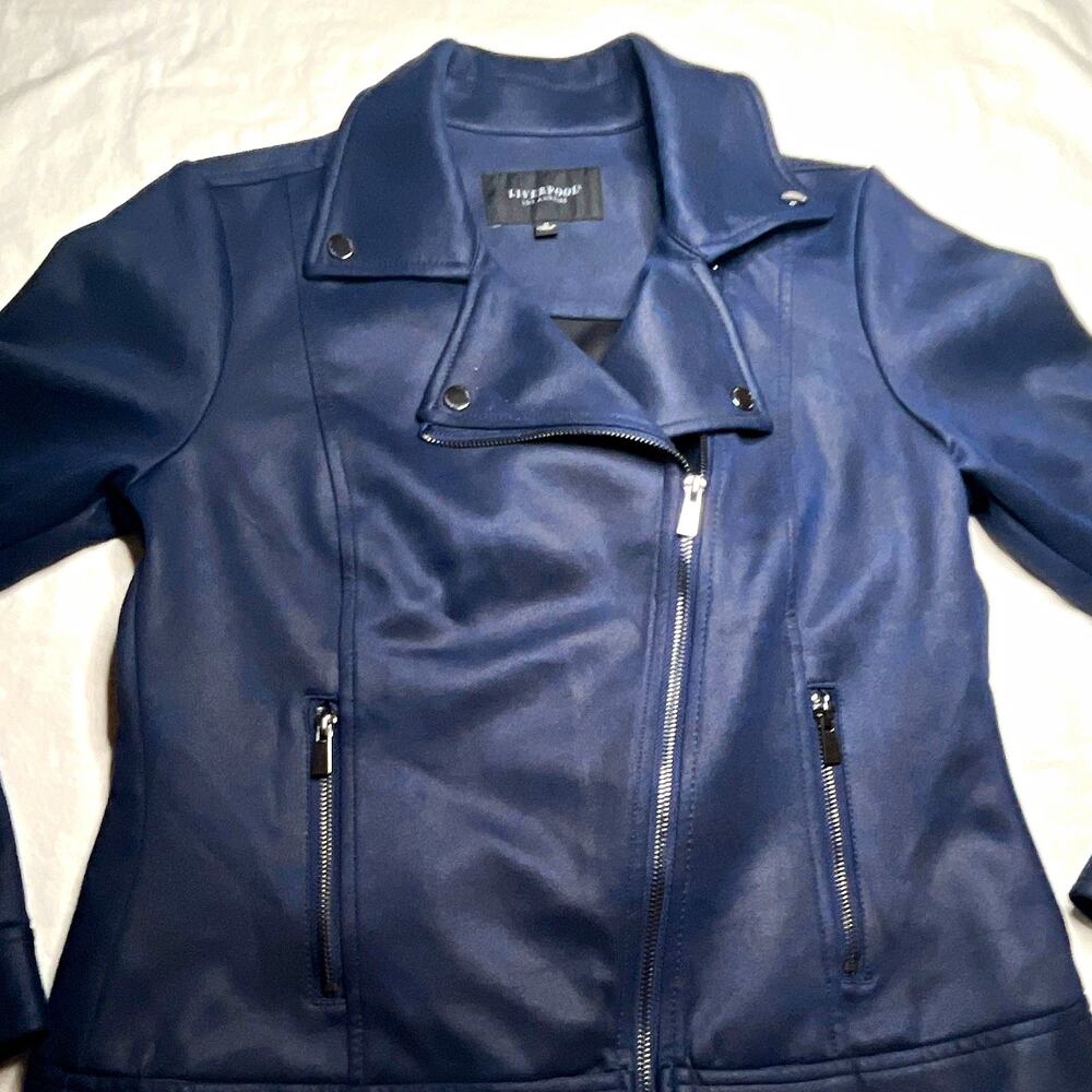 Liverpool Los Angeles Women’s Blue Moto Jacket Snap/Zip Collared Pockets M